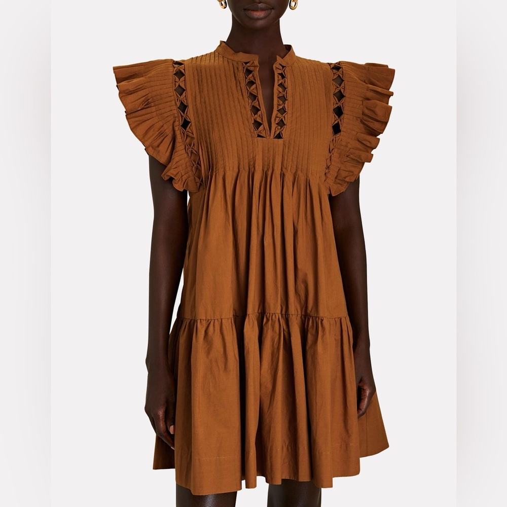 Sea New York Phoebe Cotton Poplin Ruffle Flutter Dress XS
